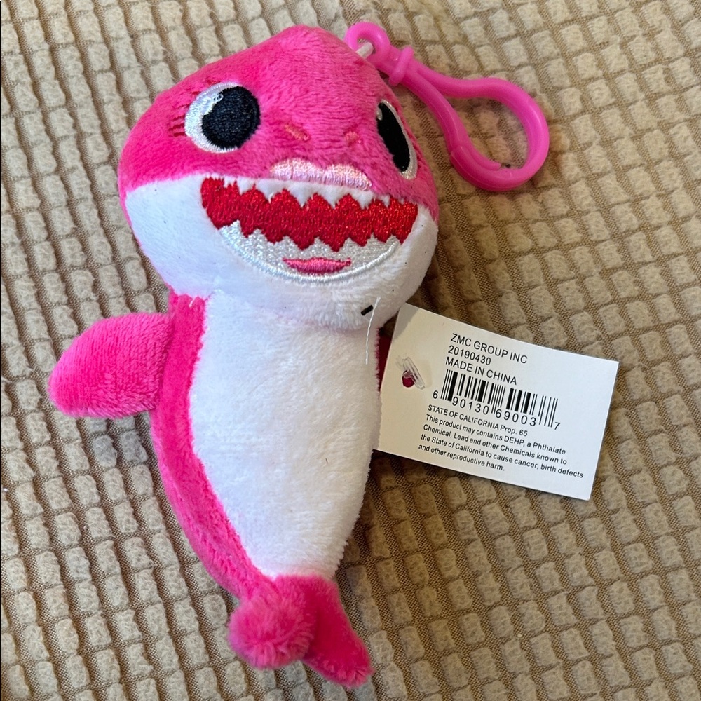 Grandma shark from baby shark Pink and White Shark Plush Keychain
